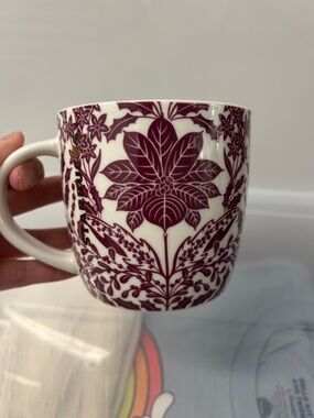 Starbucks White and Berry Floral Ceramic Mug with Gold Logo